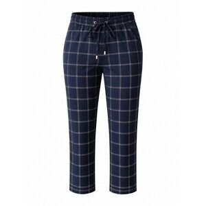 DeFacto Women’s Plaid Pull On Pants Size 38 Navy Windowpane Relaxed Tapered Leg